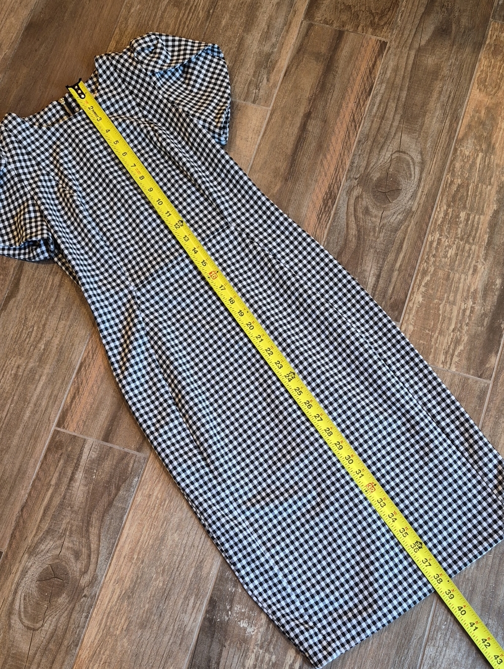 Calvin Klein Black & White Gingham Check Short Tulip Sleeve Sheath Midi Dress 2 - Picture 9 of 11